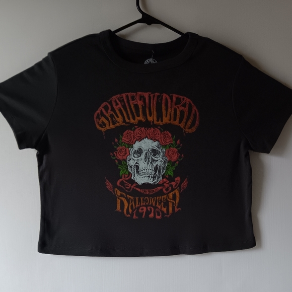 Greatful Dead Halloween 1970 women's black short sleeve cropped t shirt size L - Picture 3 of 10